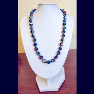 Unique Clear Blue Millefiori Italian Murano Glass Necklace